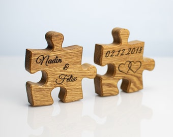 Two Piece Wooden Puzzle, Carved Wedding Gift, Personalized Name Puzzle, Romantic Anniversary Keepsake, Custom Relationship Date Gift