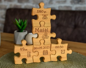 Puzzle - 5 Stück Individuelles Geschenk Geburt, Babygeschenk Geburt, Geschenk Geburt Mädchen, Geburtsgeschenk Junge, Holzspielzeug, Taufe