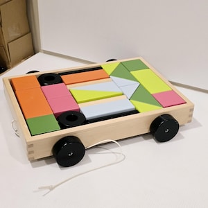 IKEA Mula Wooden Pull Cart with Blocks