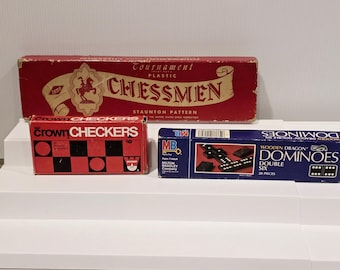 Vintage Game Set Checkers, Domino's and Chessmen Set