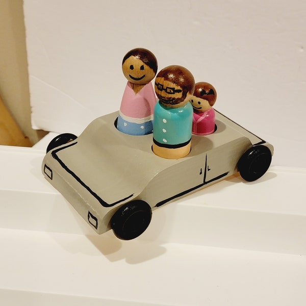 Wooden Peg Doll Car with Figures