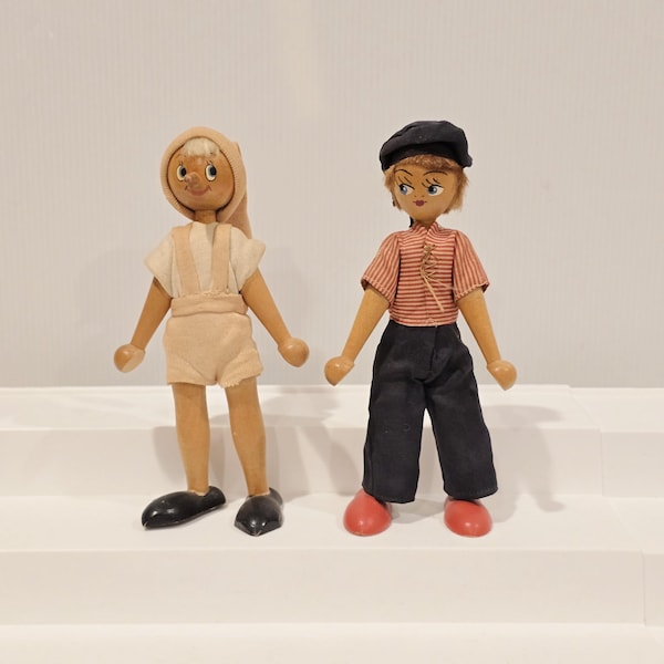 Vintage Polish Wooden Peg Dolls