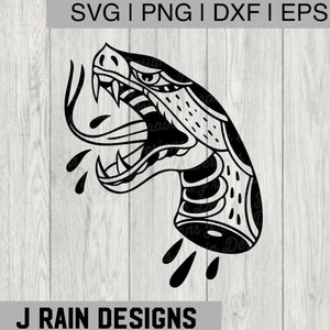 Traditionele Snake Head SVG - slang svg - slang png - slang eps - slang DXF - slang clipart - traditionele tattoo svg - dier svg