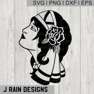 Traditional tattoo svg - traditional lady svg - pin up svg - women svg - women DXF - pin up DXF - traditional lady clipart - png - eps