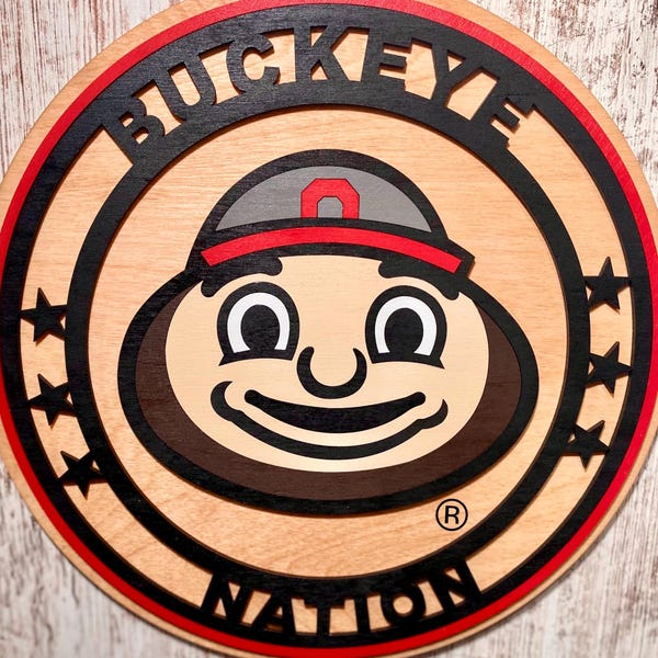 Ohio State Buckeyes Brutus Wood Sign, Man Cave Decor