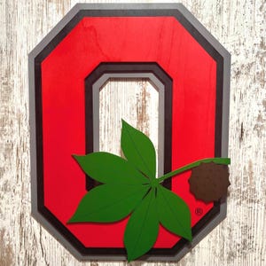 Ohio State Buckeyes Wood Sign, Block O Leaf Design, Man Cave Decor