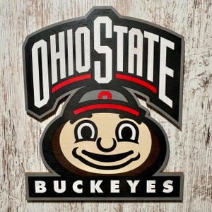Officially Licensed Ohio State Buckeyes Wood Sign with Hanger on Back 12 inch ManCave Sports 16 in & 18 in available