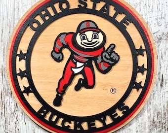 Ohio State Buckeyes Brutus Wood Sign, Man Cave Mascot Decor