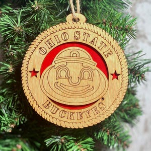 Officially Licensed Ohio State Buckeyes Brutus Mascot Ornament 4.5 inch Wood Engraved