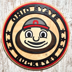 Ohio State Buckeyes Brutus Wood Sign - Man Cave Sports Decor