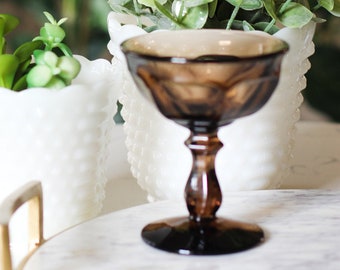 Vintage Chocolate Glass Champagne Coupes -  Old Williamsburg Brown Imperial Goblets -  Dessert Glasses- Sold as Pairs