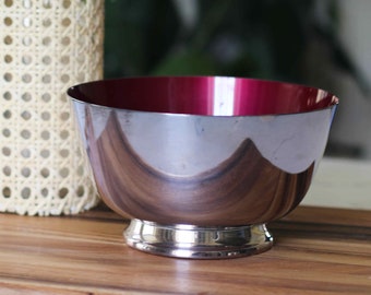 Silver Paul Revere Style Bowl - Mauve Coated Dish - Vintage Vase