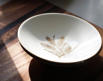 Vintage Gold Leaf Wheat Bowl by Edwin Knowles - Chic Farmhouse Catch All Dish
