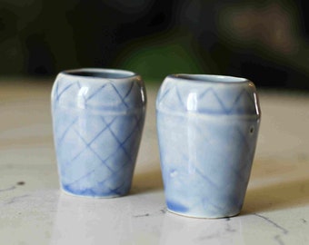 Baby Blue Candlestick Holders - Ceramic Handmade Sake Glasses -Set of Four