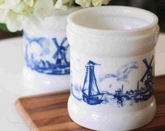 Blue and White Jar - Vintage Sailboat and Windmill Canister - Lovely Apothecary Jar or Vase