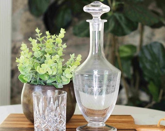 Vintage Etched Decanter - Glass Liquor Decanter - Decanter with Topper