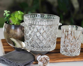 Small Glass Cut Ice Bucket - Vintage Ice Bucket- Champagne or Wine Holder