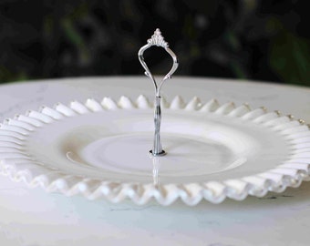 Milk Glass Serving Tray - Fenton Serving Dish - White Serving Tier Plate with Ribbon Border