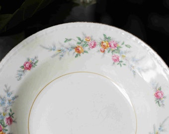 Vintage Flower Bowl - Eggshell Homer Laughlin Cashmere - 1940's Pastel Pink & Blue Rose Floral Bowl
