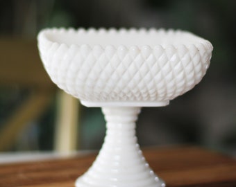 Fenton White Milk Glass Nut Dish - Footed Dish - Vintage Candy Dish