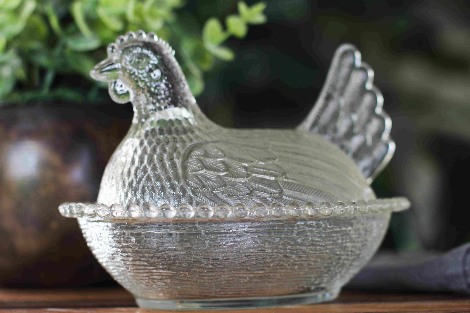 Vintage Tiara Hen in a Basket Clear Glass Hen Hen Candy Etsy