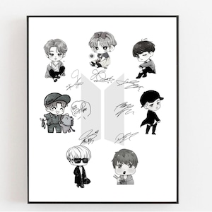 Digital Print | BTS OT7 Forever 7 | Cartoon Characters, BTS signatures, Instant Printable Wall Art Poster, Wall Art, Wall Decor | KPOP
