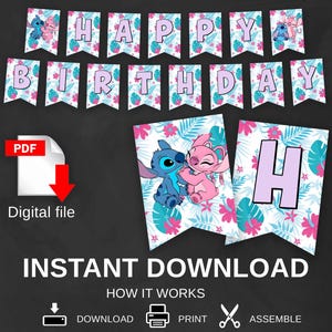 INSTANT DOWNLOAD  Birthday Banner -  Happy Birthday Banner - party banner - party decorations - PRINTABLE Banner