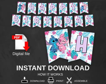 Banner de cumpleaños de descarga instantánea - Banner de feliz cumpleaños - banner de fiesta - decoraciones de fiesta - Banner imprimible