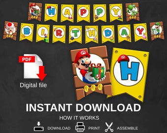 Instant Download Super Mario Bunting, Printable Super Mario Birthday Party Banner, - Etsy