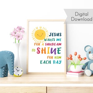 Jesus Wants Me For a Sunbeam Instant Digital Download - Sunday School Song Poster - Kids Art and Wall Print