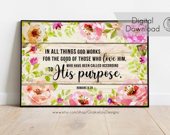 Alle dingen werken samen voor goed - Romeinen 8:28 - Instant Digitale Download - Scripture Verse Wall Art Afdrukbaar