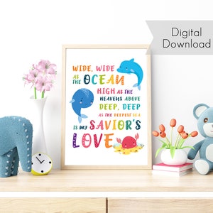 Wide, Wide as the Ocean Sunday School Song Poster - Instant Digital Download - Children&#39;s Bible Song - Kids Wall Art and Printable