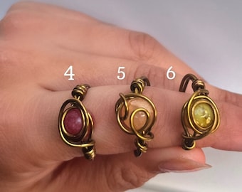 Antique Bronze wire rings - red, orange, yellow