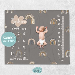 Manta PERSONALIZADA HITOS Neutral Rainbow | Manta para niños | Manta para bebés | Regalos bebés | Recién nacidos | Manta personalizada