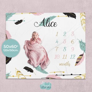 Manta PERSONALIZADA HITOS Boho Plumas | Manta para niños | Manta für Bebés | Regalos bebés | Suchen Sie nach | Manta Personalisierung