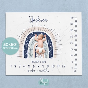 Manta PERSONALIZADA HITOS Boho Regenbogen Sterne | Manta para niños | Manta für Bebés | Regalos bebés | Suchen Sie nach | Manta Personalisierung