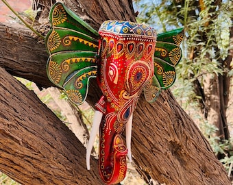 Indian Elephant Head Wall Mount, Wooden Metal Elephant Wall Desi Art, Handmade Wall Hangings, House Warming Gift, South Indian Wall Decor
