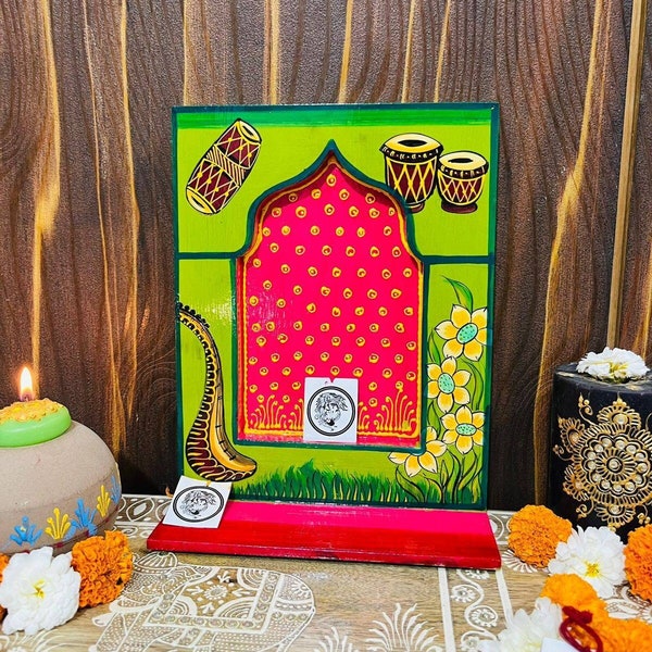 Indian Jharokha Frame, Wooden Window Box with Stand, Boho Mehrab Handmade Wood Carved Gallery Wall Decor Hanging Gift Rajasthani Vintage Art