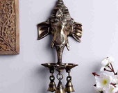 Ganesha Statue Wall Hanging Diyas with bells Religious Gifts Brass Spiritual Pooja Mandir Entryway Decor Worship Brass Oil Lamp Diwali Diyas