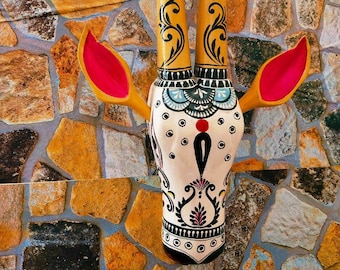 Handmade Indian Nandi Cow Head Wall Decor, Mango Wood Farmhouse Art