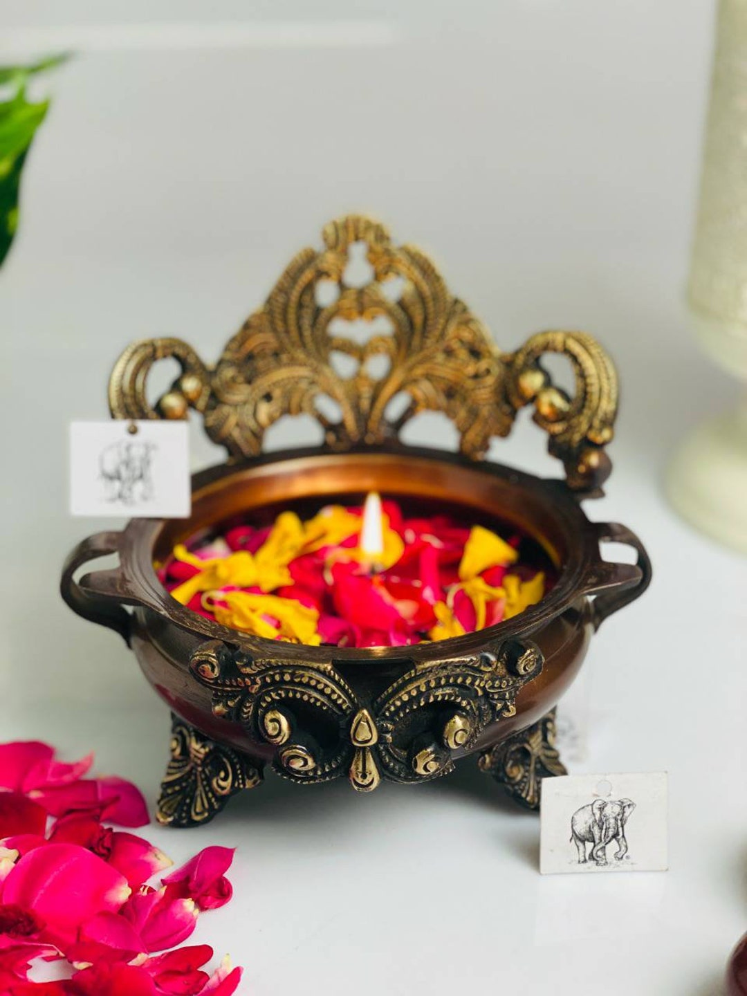 Ethnic Carved Brass Urli Bowl Decorative Uruli for Corner Etsy