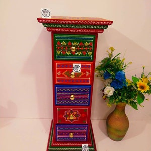 Wooden Chest of Drawers, Treasure Chest, Boho Nightstand Organizer, Indian Side Table, End Table, Handmade Hand Painted Colorful Furniture