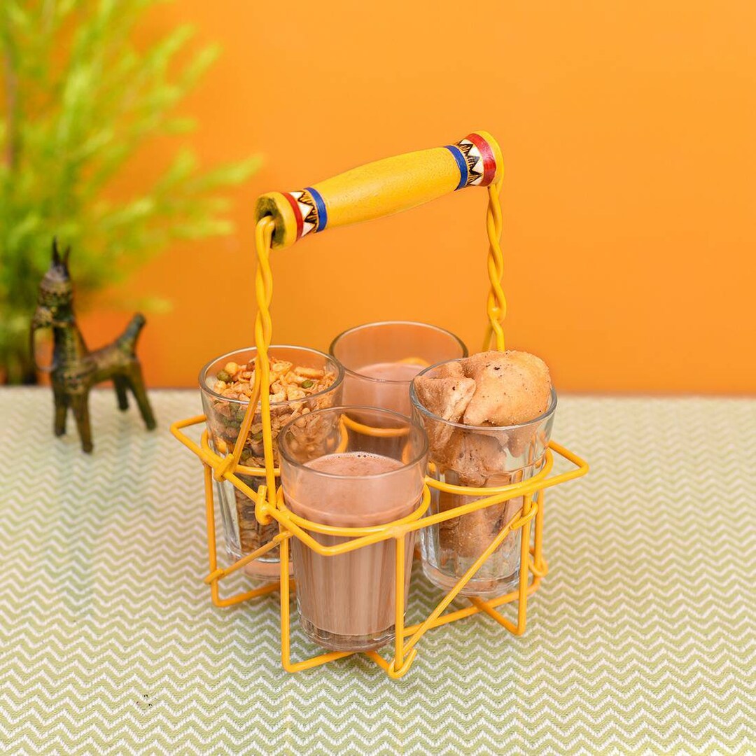 Tea Glass Set & Metal Stand Chai Glass Stand Chai Tea Mug Etsy