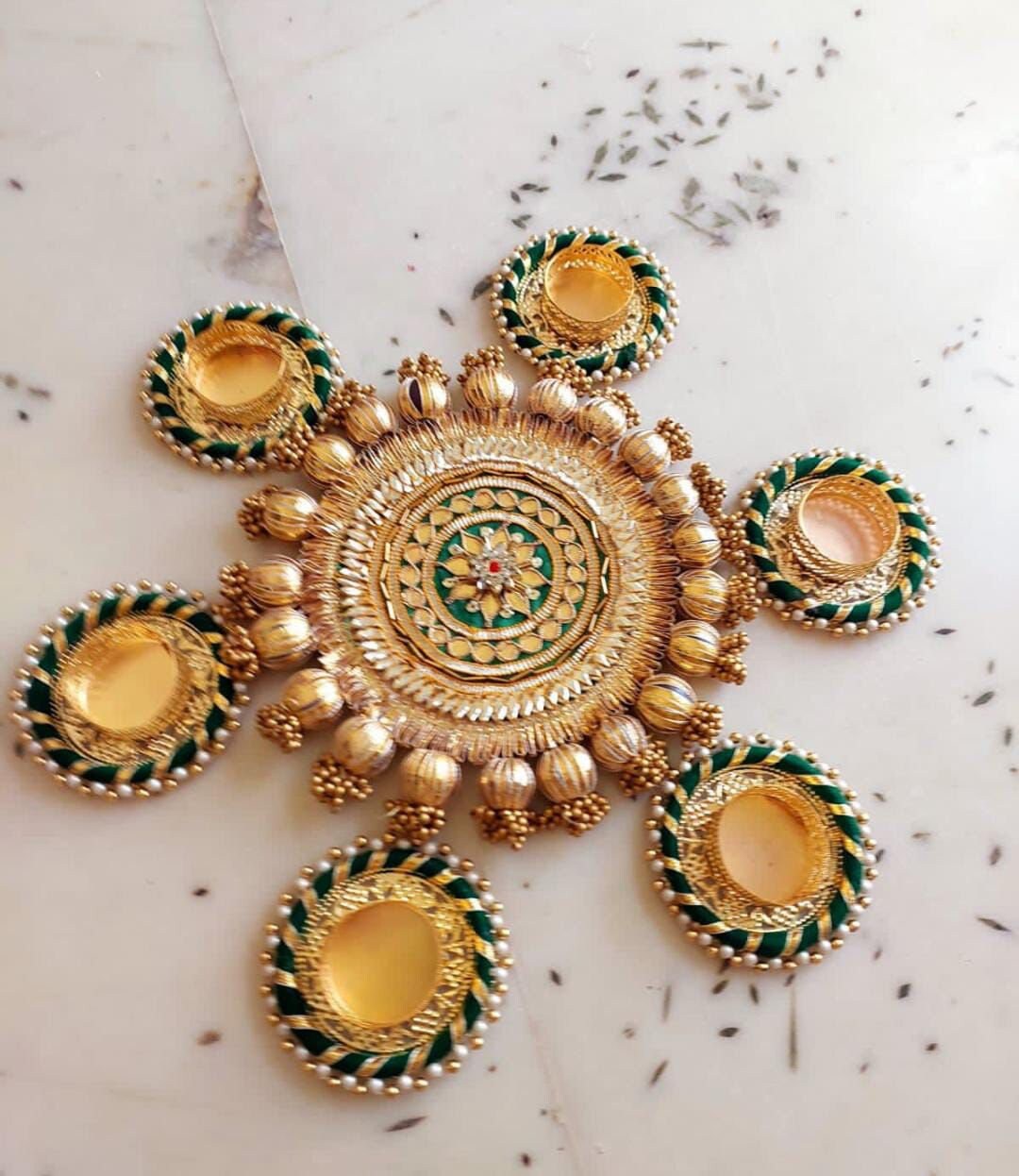 Handmade Festive Rangoli Set, Tealight Gota Patti & Beaded Pearl, Home ...