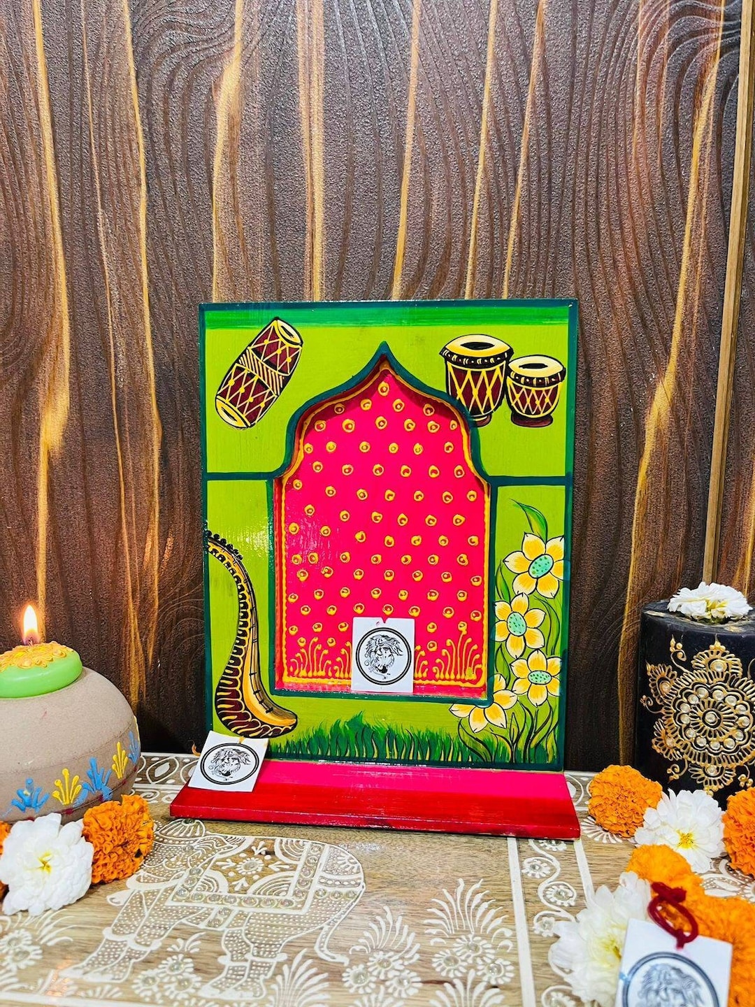 Cadre Mural Jharokha Peint à La Main – Décoration Mehrab Multicolore