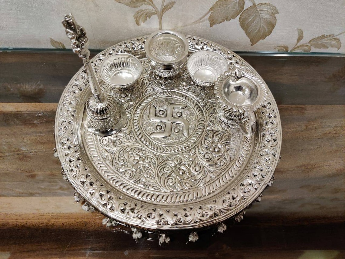 Indian German Silver Pooja Thali set for Hindu Diety Worship Etsy