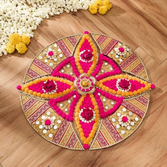 Aesthetic Rangoli Set, Beaded Pearls Stones, Festive Home Decor