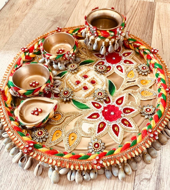 Wonder Care Pooja Thali Pour La Prière, Le Dieu Indien Ganesha Et Laxmi Puja Article Pour La Maison Mandir, Temple, Plateau Religieux Pour Aarti, Cadeau Diwali