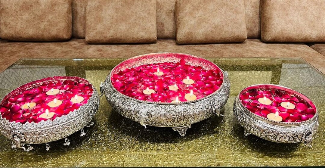 German Silver Urli Bowl Diwali Festival Decorations at Home Etsy