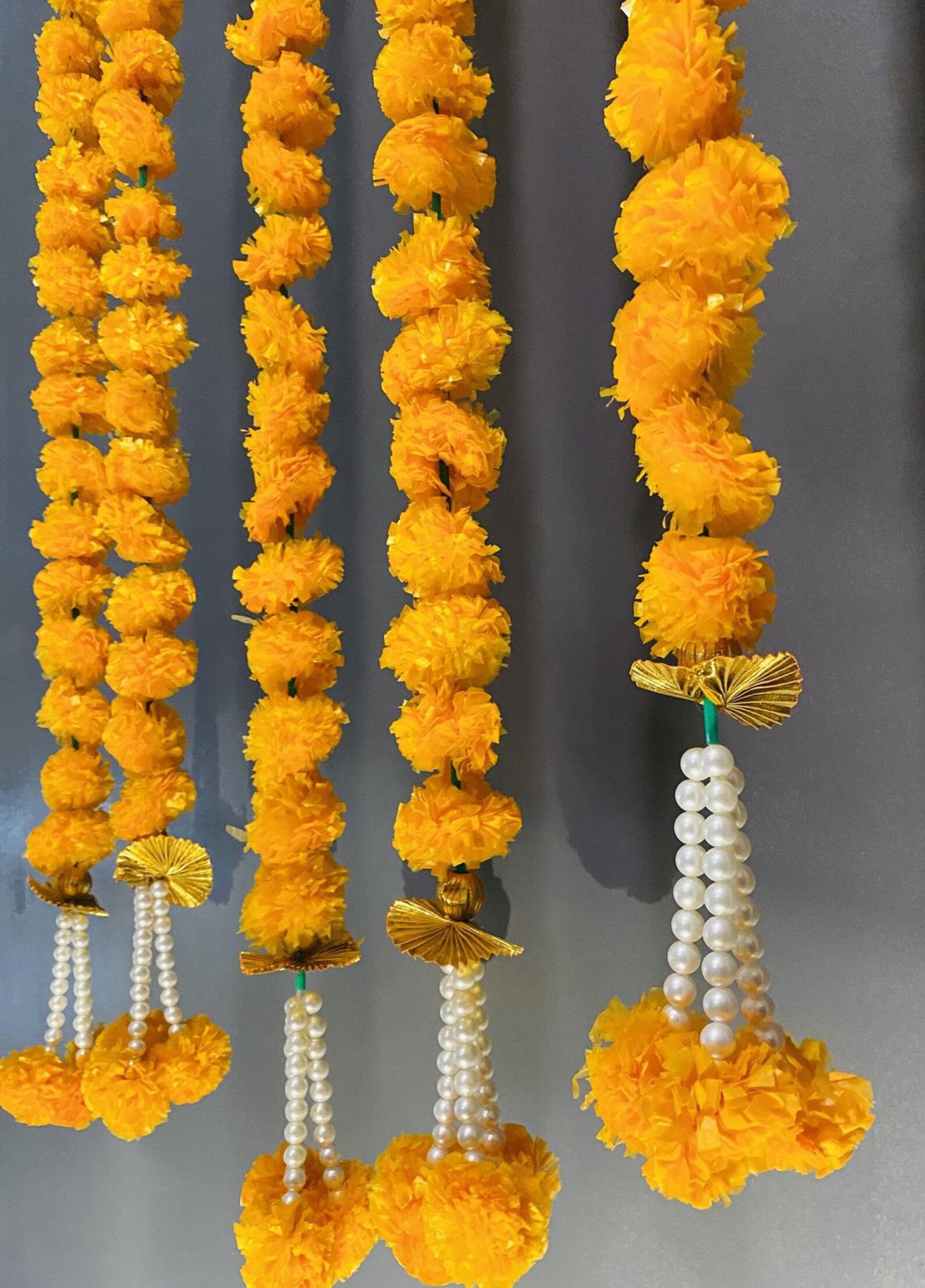 Artificial Marigold Garlands with Pearl Beads Set of 4 Etsy